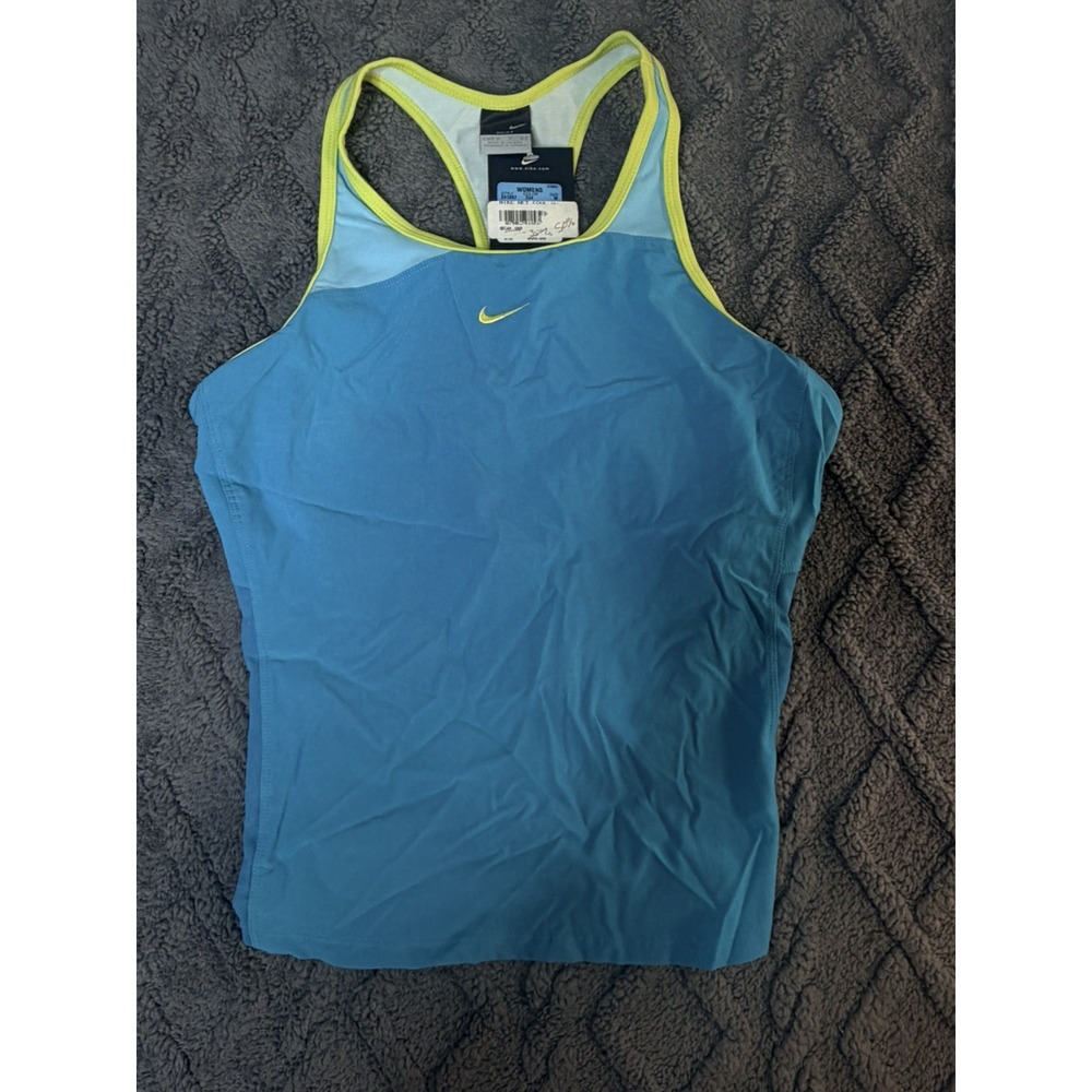 Nike Dri-FIT Womens M Tennis Tank Top Blue Lime Racerback NWT Y2K Style 241897